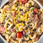 Delicious Cowboy Pasta Salad with fresh vegetables and pasta